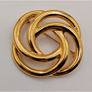 Monet Gold Tone Interlocking Circles Brooch Pin Vintage Designer